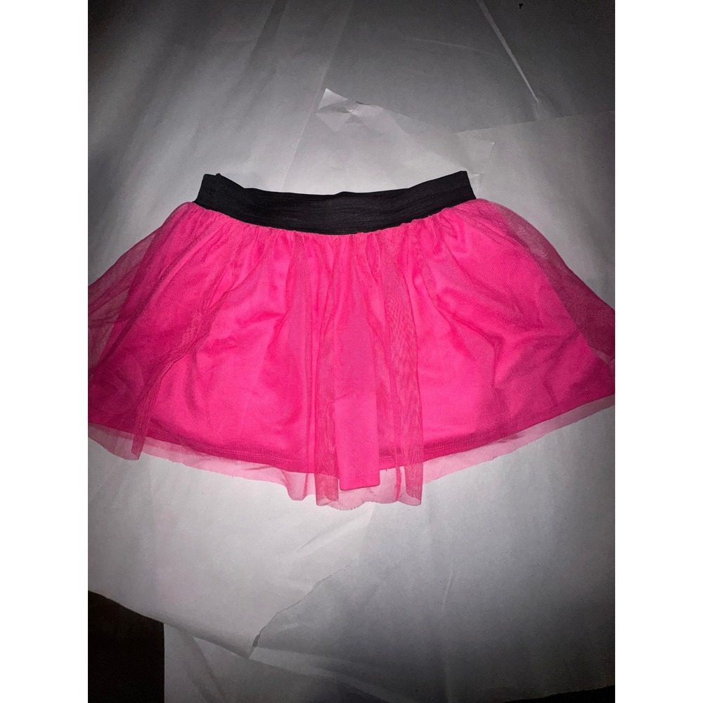 Girls Neon Pink Tulle Tutu Skirt Black Elastic Waistband Dance Dress Up